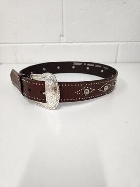 Nocona Women's Western/Cowgirl Studded Leather Belt, Size 28, In Brown & Silver